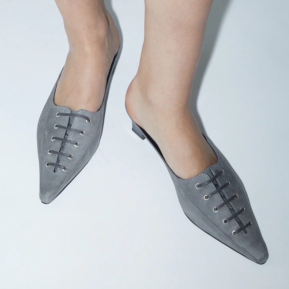Paloma Wool Grey Lace-Up Puy Pointy Toe Mules